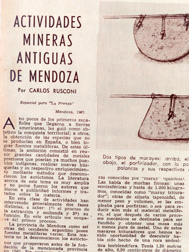 Actividades Mineras Antiguas De Mendoza 1967 Carlos Rusconi