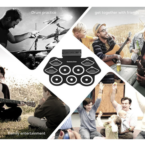 - Set Electrónico Roll Up Drum Practice Pad Midi Kit De