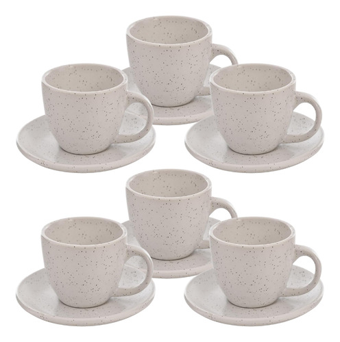 Jogo Conjunto De Xícara Café 6 Peças Com Pires 85ml Cerâmica