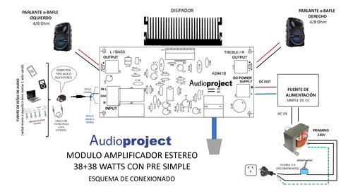 Amplificador Estereo 38+38 W C/pre Simple- Audioproject