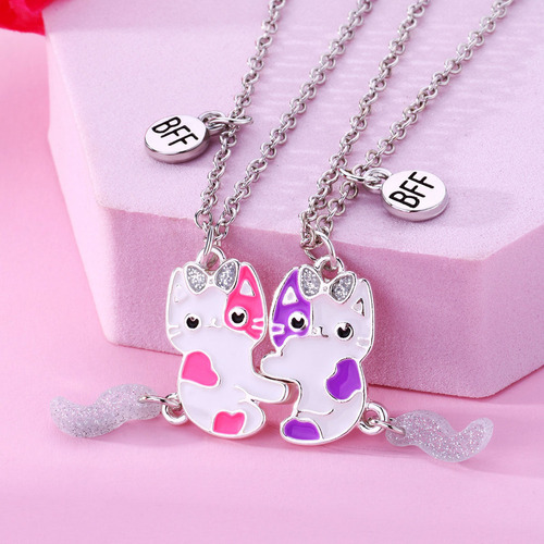 Bff Lindo Gato Imán Adjunto Mejor Amigo Collar 2pcs