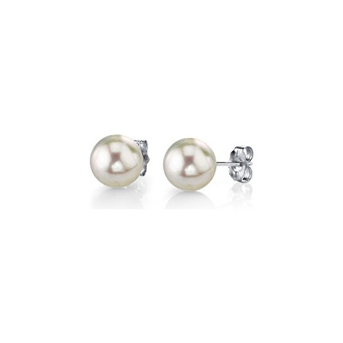 Aretes De Perlas De Oro Blanco De 14 Quilates Para Mujer