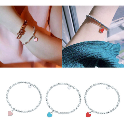 Aa Pulsera Delicada Con Cuentas En Forma De Corazón (bl)