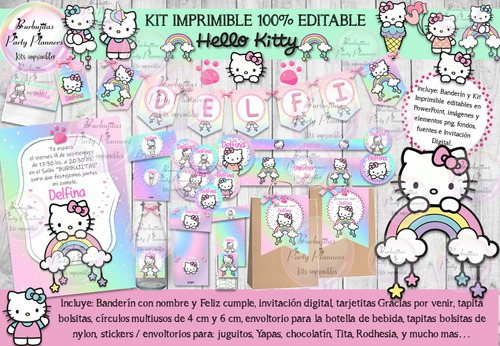 Kit Imprimible Candy Bar Hello Kitty Pastel 100% Editable