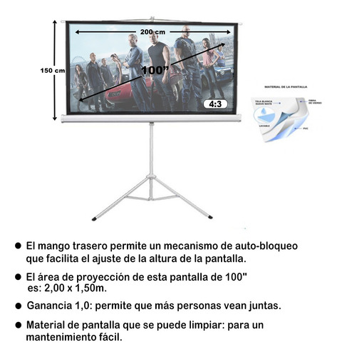 Teloncon Tripode 2.00x1.50 Mts Para Proyector Led Benq Lx710