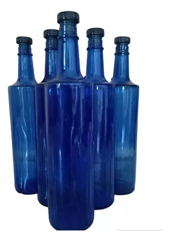 2 Botellas Vidrio 750ml Color Azul Cobalto Con Corchotapa