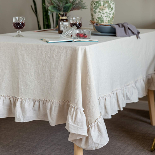 Mantel Retro Con Volantes De Algodón Lavable Para Mesa Recta