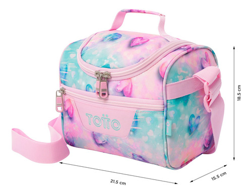 Totto Combo Mochila Y Lonchera - Set Kit Escolar Acuarela Corazones Glitter