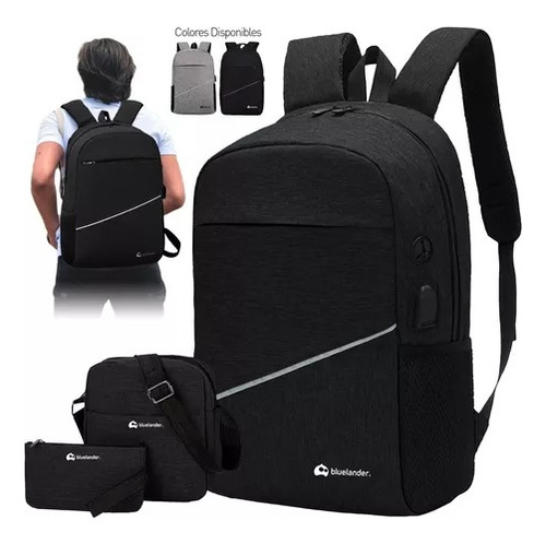 Mayoreo 15 Sets Mochila Para Laptop Con Mochila Cruzada Negro Liso