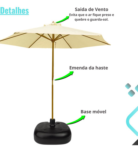 Guarda Sol Grande + Base Ombrelone De Madera Piscina 2,70met