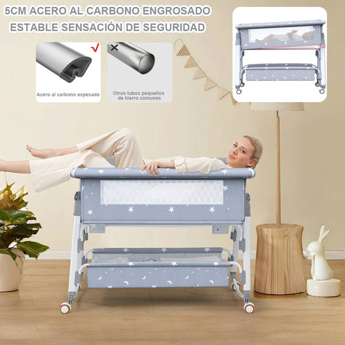 Cuna Plegable Bebe, Cama Altura Regulable Mosquitero Abatible,Colecho Cuna Multifuncional, Corral Con Colchón Mosquitera Color Light Gray