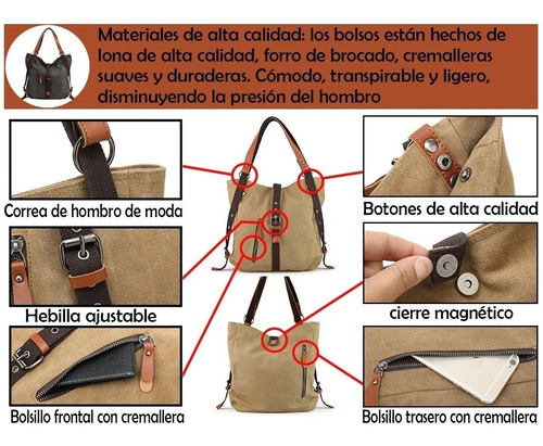 Imagen 6 de 6 de Bolso Para Mujer, Gran Original Lona Impermeable