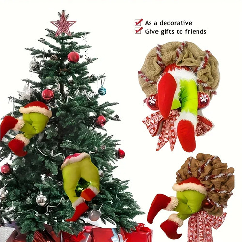 Corona De Felpa Navideña Grinch Para Decoración De Puerta