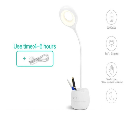 Imagen 4 de 5 de Lampara Velador Touch Inalambrica Mesa Lapicero Usb Flexible