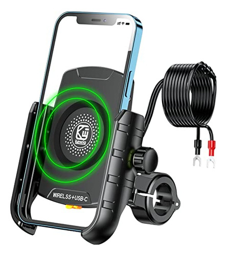 Motorcycle Phone Mount With Qi 15w Wireless Charger & Usb C