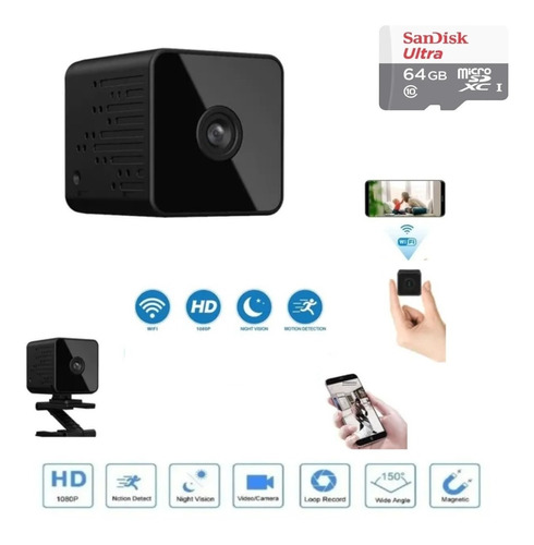 Mini Câmera Espiã 1080p Ir Dvr Sem Fio Wifi + Cartão Sd 64gb