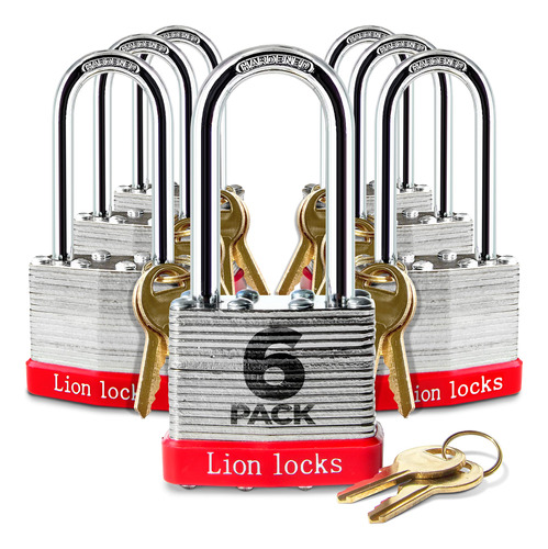 Lion Locks 6 Candados Similares Con Llave Con Grillete Largo