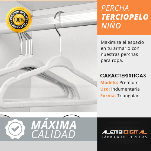 Imagen 4 de 8 de Percha Felpa Terciopelo Antideslizantes Niños X 100 Blanca