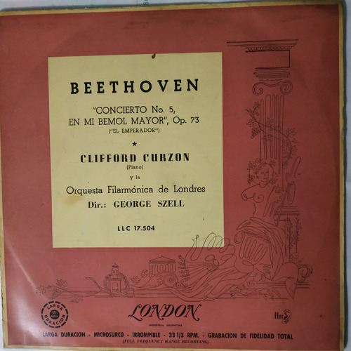 Música Disco Vinilo, Beethoven Concierto N:5en Mi Bemol Mayo (Usado)