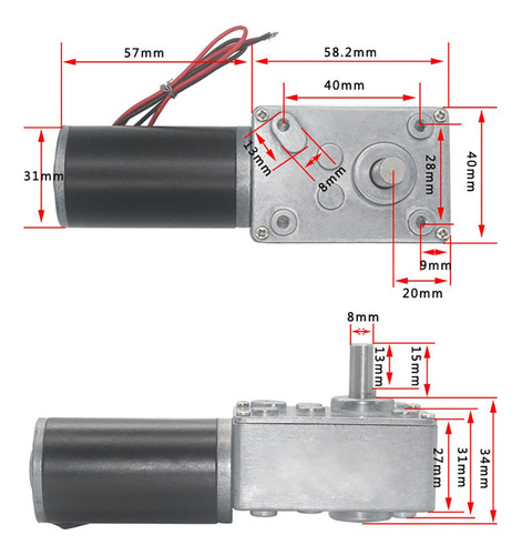 Motor Reductor De Engranaje Helicoidal De 12v 400rpm Eje 8mm