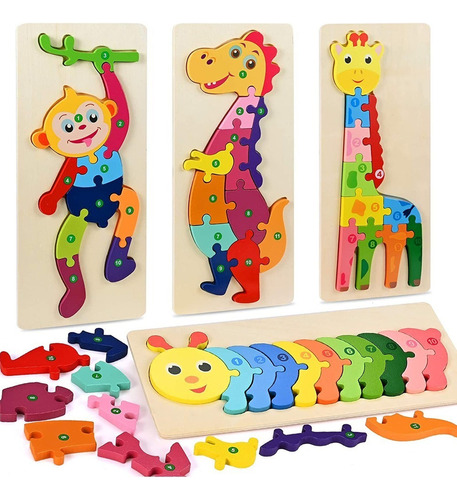 Rompecabezas Didácticos De Madera Regalo P/bebé/niño 4 Pzs.