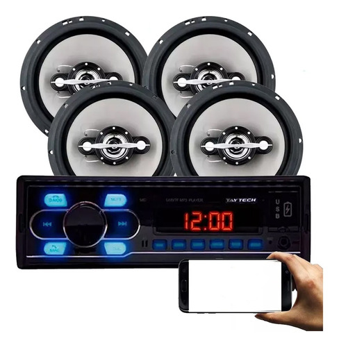 Kit Som Carro Radio Mp3 Bluetooth Usb + 4 Falantes 6 Polegad