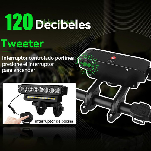 Luz Para Bicicleta 8000 Lúmenes Impermeable 8 Led Recargable Con Máscara Antiviento
