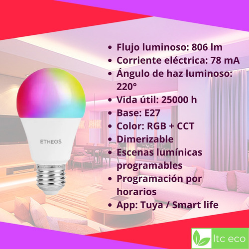 Foco Led Smart 9w Rgb Wifi Luz Rgb Fria Calida Neutra Bulbo