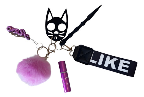 Kit Defensa Personal Mujer Llavero Gato Manopla Gas Pimienta Gas Violeta Violeta