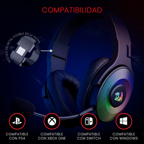 Imagen 8 de 8 de Auriculares Gamer Redragon H350 Pandora Rgb Usb 7.1