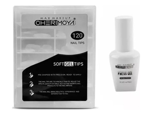 Kit Soft Gel Tips Cherimoya 120u A Elección + Press Gel 15ml