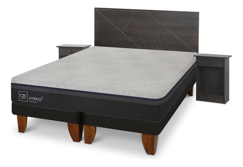 Cama Europea Hybrid Plus Smart 2p Bd Set Villarrica Gris