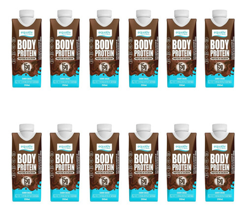 Body Protein Cacau 15g Proteína Equaliv 250ml Kit 12 Un