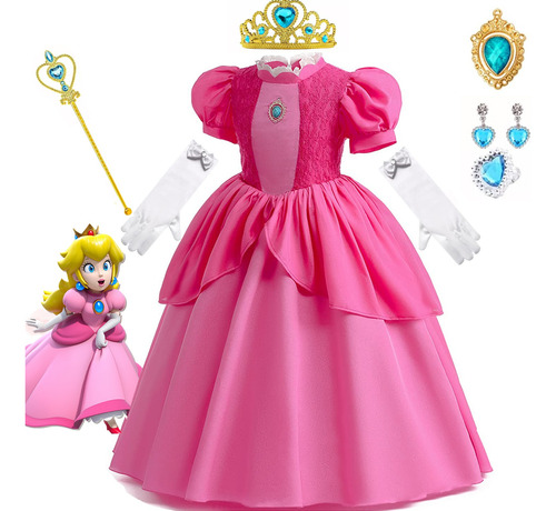 Disfraz Princesa Peach Super Brothers Vestido Fiesta De Cumpleaños Carnaval Cosplay Para Super Hermano Halloween Navidad Para Niñas Con Accesorios