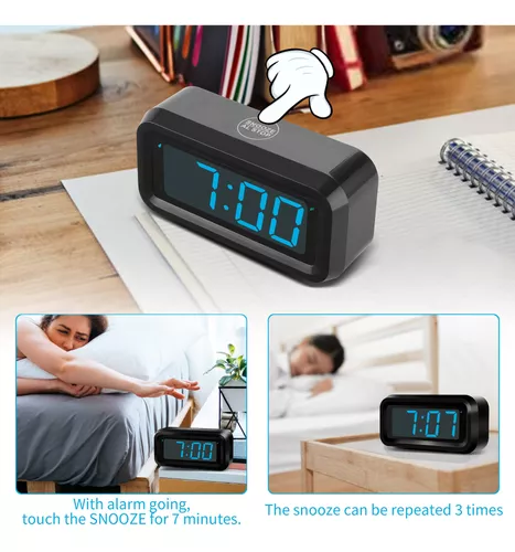 Reloj despertador digital, reloj de pared pequeño, funciona con pilas,  pantalla grande LED de 1.2 pulgadas, atenuador de brillo de 2 niveles,  12/24