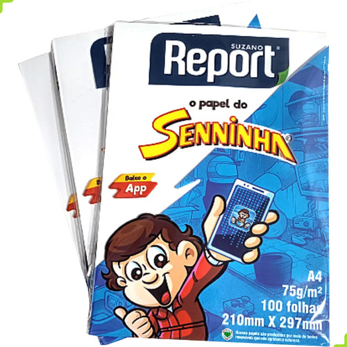 Kit de papel Seninha Sulfito con 8 paquetes de 100 hojas para informes, color blanco