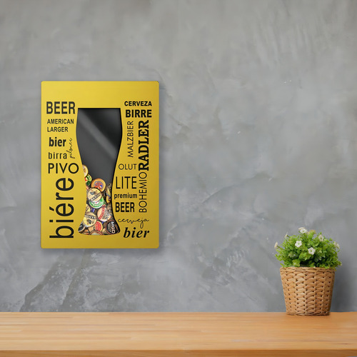Porta Tampinha Copo Amarelo Cerveja Beer Decoração
