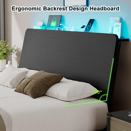 Base De Cama Matrimonial Con Cabecera Ergonómica Y Led
