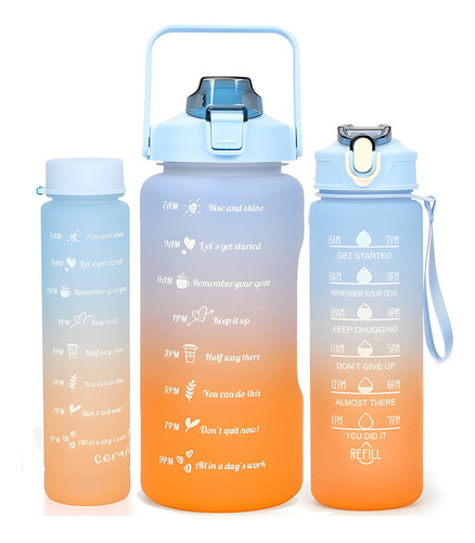 Botella De Agua Deportiva 3 Pack Gran Capacidad 2l Y 800ml .