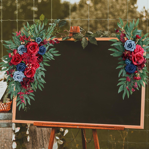 2 Letreros De Bienvenida De Boda Con Flores De Arco