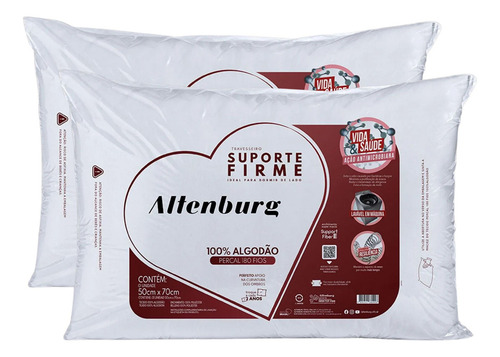 Kit 2 Travesseiros Suporte Firme 180 Fios Percal Altenburg