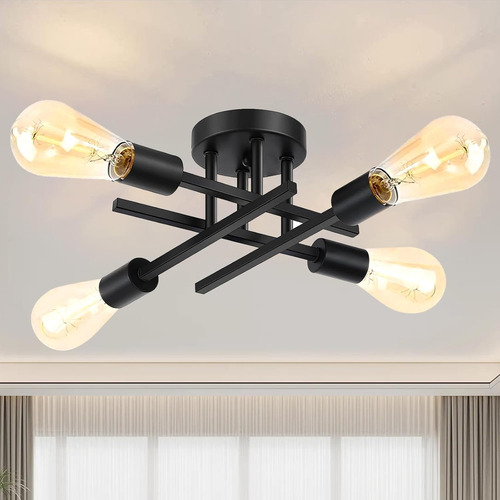 Lámpara De Techo Negra 4 Luces Modernas Para Comedor