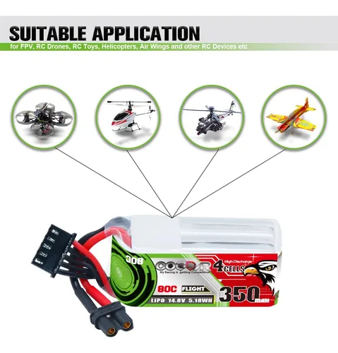 Coddar 2 Paquetes 4s 350mah Lipo 14,8v 80c Bateria Lipo Con