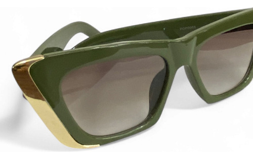 Lentes De Sol Angulares Estilo Cat Eye Elegante Green Gris Oscuro Verde