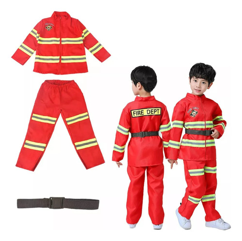 Disfraz Con Cinturón De Bombero Color Rojo Para Niños Rojo 120cm