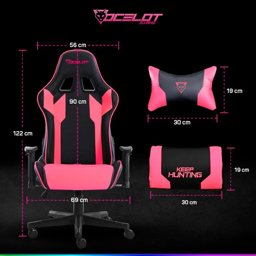 Silla Gamer Ergonómica Reclinable Ocelot Ogs 150kg C/cojines