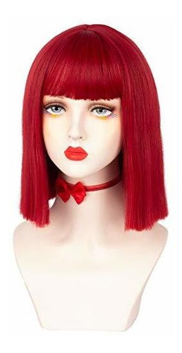 Peluca - Askuang Bob Wigs For Women Short Straight Bangs Red