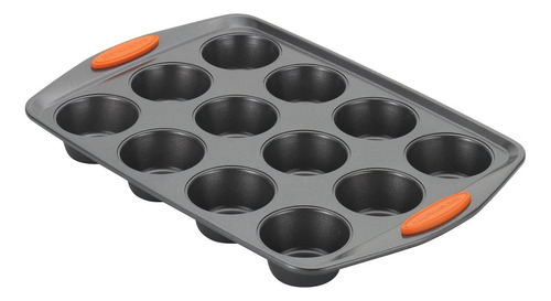 Molde Para Muffins 12 Cavidades Con Asas De Silicona Naranja Gris