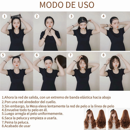 Imagen 6 de 8 de Elegante Peluca De Fibra Natural, Pelo Largo Y Rizado Ondula