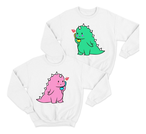 Imagen 2 de 5 de Dúo Sudaderas De Pareja -novios- Dinosaurios Cariñosos